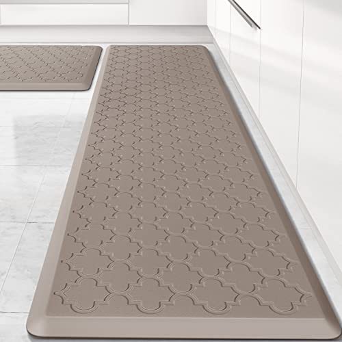 Kitchen Mat [2 PCS] Cushioned Anti-Fatigue Floor Mat, Waterproof Non-Skid Kitchen Mats and Rugs, Ergonomic Comfort Foam Kitchen Rugs, Standing Mat for Floor,Office, Sink(Khaki,17.3"x28"+17.3"x60") - color: Khaki, size: 17.3"x28"+17.3"x60"