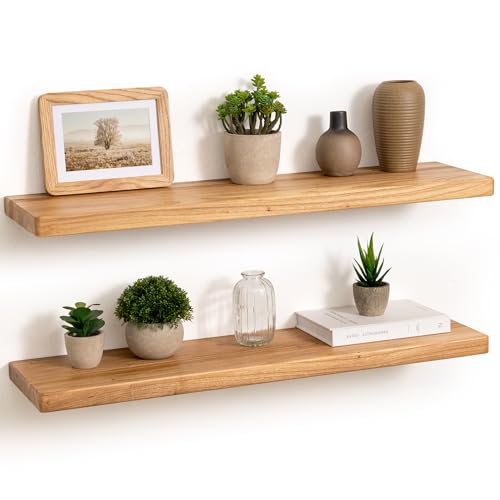 Floating Shelves 30" W x 8" D, Solid Elm Wood Shelves for Wall, 8 Inch Deep Floating Shelves for Home Storage & Display, Rustic Wooden Bathroom Shelves 30 Inch Long, Set of 2, Heavy-Duty Bookshelf - color: Usa-sourced Elm Wood, size: 30"W x 8"D