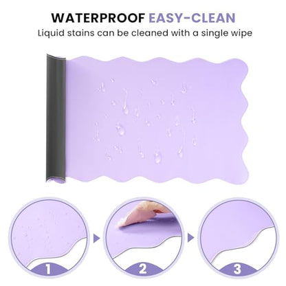 PU Leather Desk Pad, Scalloped Non-Slip Mouse Pad & Large Desk Mat Cover Stitched Edges Writing Pad for Office, Home - Waterproof, Easy to Clean, Durable Surface I 31.4"x15.7", Purple - color: Purple