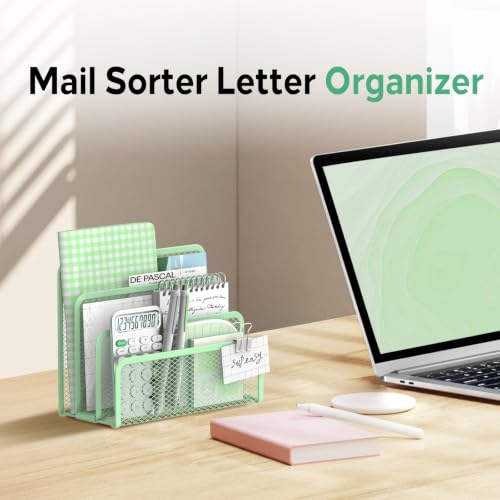 SUPEASY Mail Organizer for Desk, Mesh Metal Mail Holder Countertop with 3-Slot, Letter Sorter File Holder, Office Envelope Organizer for Mails (Mint Green) - color: Mint Green