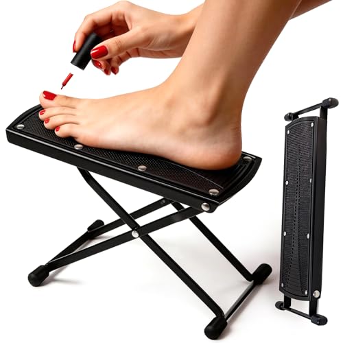 ZtohPyo Foldable Foot Rest, 6-Height Adjustable Spa Foot Stand, Non-Slip Sturdy Foot Care Stand for Easy Home Pedicures, Beauty Pedicure Stool Tool - color: Black