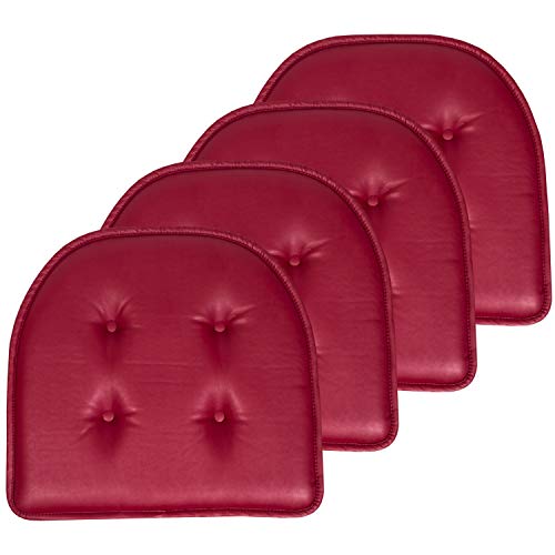 Sweet Home Collection Chair Cushion Memory Foam Pads Tufted Slip Non Skid Rubber Back U-Shaped 17" x 16" Seat Cover, 4 Count (Pack of 1), Faux Leather Burgundy Red - color: Faux Leather Burgundy Red, size: 4 Pack, style: Foam Pads