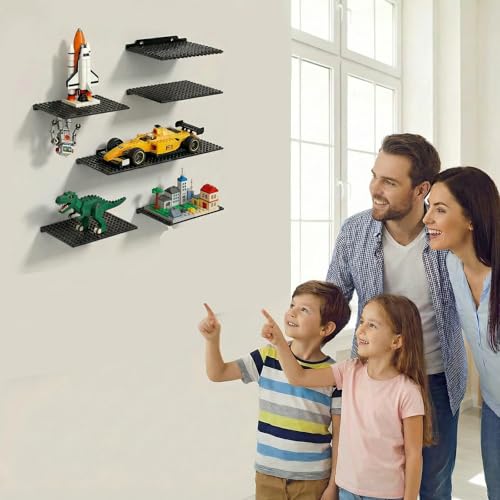 TERDEWE 6 Pack Floating Shelves Wall Organizer for Lego Building Bricks,16x13 Studs for Display and Protect Completed Legos Projects, Dual-Sided Display Shelves for Room Decor,Black - color: Black