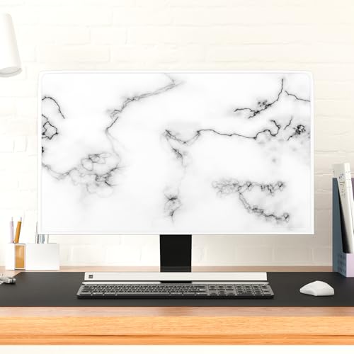 Fashion Gray Marble Waterproof 26, 27, 28 Inch Anti-Static Dustproof LCD/LED/HD Abstract Texture Computer Monitor Cover with Creative Design Anti-Static Dustproof Protective - color: white and gray, size: 26-28 Inch