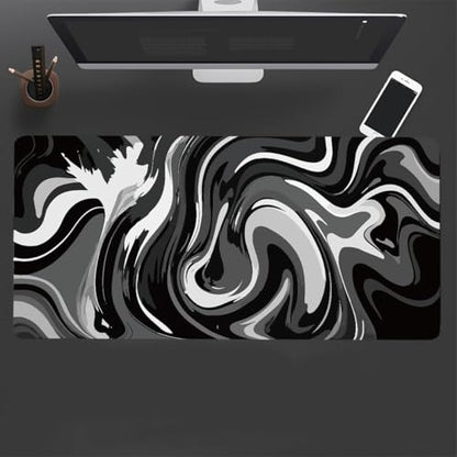 Large Gaming Mouse Pad - Black and White Mouse Pad with Stitched Edges, Extended XL Mousepad with Anti-Slip Rubber Base, Ink Liquid Wave Desk Mat for Keyboard and Mouse(31.5x15.8 inch) - color: Black & White Abstraction, size: 31.5L x 15.8W inches