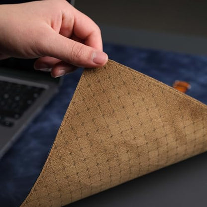 Jersey Genuine Calfskin Leather Desk Pad, Office Desk Mat with Non-Slip Bottom, Smooth Surface for Mouse & Keyboard, Desk Protector (36x19 inches) (Navy) - color: Navy