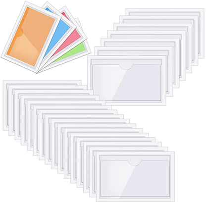 Chinco 30 Pcs Self Adhesive Pockets, Bin Labels for Storage Bins, Clear Pocket Label Sleeves, Plastic Index Card Holder with Top Open for Organizing Bins Box Drawer (4.06 x 2.48 Inches) - size: 4.06 x 2.48 Inches