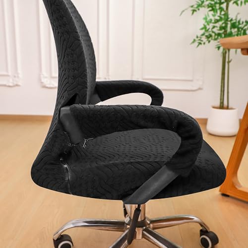 Small Office Chair Cover with Zipper Armrest Cover 18Inch Wide Stretch Black Jacquard Desk Computer Chair Covers with Arm Washable - color: Jacquard L-black, size: Small