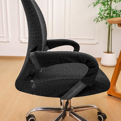 Small Office Chair Cover with Zipper Armrest Cover 18Inch Wide Stretch Black Jacquard Desk Computer Chair Covers with Arm Washable - color: Jacquard L-black, size: Small