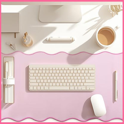 Hahafelt Scalloped Desk Mat Large Desk Pad Cute Coquette Table Mat Back to School Preppy Table Make up Pad Nonslip Graduation Gift with Stitching Waterproof Gaming(Pink,36 x 17 Inches) - color: Pink, size: 36 x 17 Inches