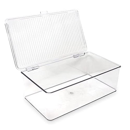 Isaac Jacobs Medium Stackable Organizer Bin (10.75”x6.5”x3.7”) w/ Hinged Lid, Clear Storage Box, Home, Office, School, Fridge, Bathroom, Kitchen, Pantry Container, BPA-Free, Food Safe (Medium, Clear) - size: Medium
