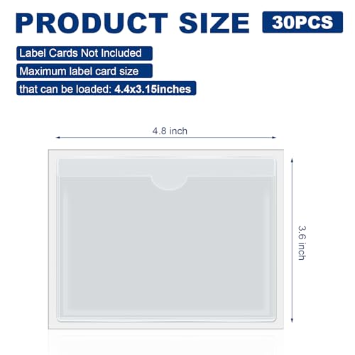 Chinco 30 Pcs Self Adhesive Pockets, Bin Labels for Storage Bins, Clear Pocket Label Sleeves, Plastic Index Card Holder with Top Open for Organizing Bins Box Drawer(3.6 x 4.8 Inches) - size: 4.8 x 3.6 Inches