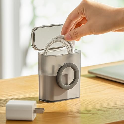 Portable Desktop Organizer Box Transparent Dustproof Data Cable Storage Boxes Home Desktops Organizers Case,Grey - color: Grey