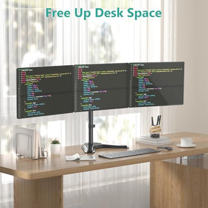 WALI Free Standing Triple Monitor Mount, Heavy Duty Triple Monitors Stand for 13-27 inch Screens, Adjustable 3 Monitor Arm Desk Mount with Swivel, Tilt, Rotation, Grommet Base (MF003N), Black - size: Triple, style: Steel Free Stand