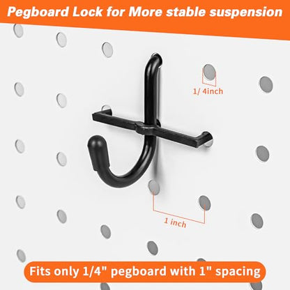 296 PCS Extra Thick 0.2'' Pegboard Hooks for 1/4" Peg Board Hanging Tools, Heavy Duty Metal Black Pegboard Accessories with Pegboard Bins and Peg Locks for Garage Organization - size: 296PCS