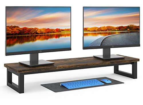 YAOHUOO Dual Monitor Stand Riser, 39Inch Large Monitor Stands for 2 Monitors, Computer Monitor Stand, Wooden Desktop Oraganizer Shelf for Office Desk Computer,Laptop,TV - color: Brown