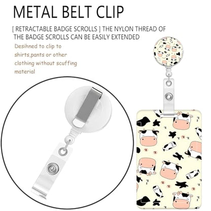 ID Badge Holder with Lanyard Fashionable ID Card Holders with Retractable Lanyards Soft Fiber Metal Clip Sturdy Buckle for Key Wallet Work Nurse Teacher (Cute Cow Print) - color: Cute Cow Print