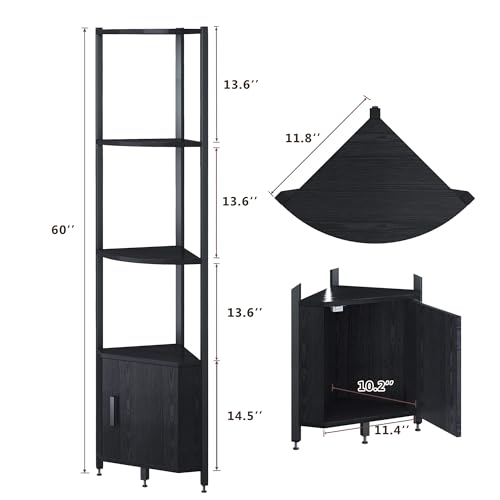 Corner Shelf with Storage, LED Lights 6-Tier Corner Bookshelf, 66'' Organizer Book Shelf Shelves Steel Frame Display Stand with Living Room, Bedroom, Study, Black - color: Dark Black