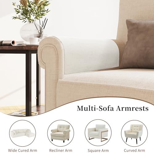 Joywell Armrest Covers Set of 2 - Textured Linen Blended, Pet-Proof Easy Fit Sofa Arm Protectors for Living Room, Recliner, Loveseat, Flat Edge Design Fits Lazy Boy, Armchair, Couch (Beige)