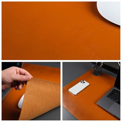 Jersey Genuine Calfskin Leather Desk Pad, Office Desk Mat with Non-Slip Bottom, Smooth Surface for Mouse & Keyboard, Desk Protector (36x19 inches) (Tan) - color: Tan