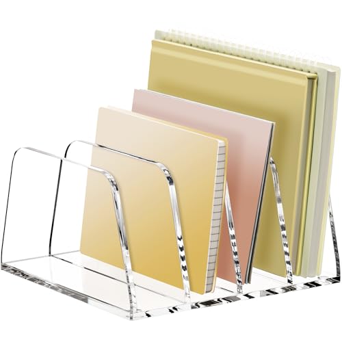 YUXUN Acrylic File Sorter,6.9"x6.6"x3.74",4 Sections Vertical Desk Organizer,Clear Mail Organizer File Holder Stand Rack Desk Accessories for Mail,Envelope,Letter,Notebook for Home/Office/Classroom - style: 4-Section,A5