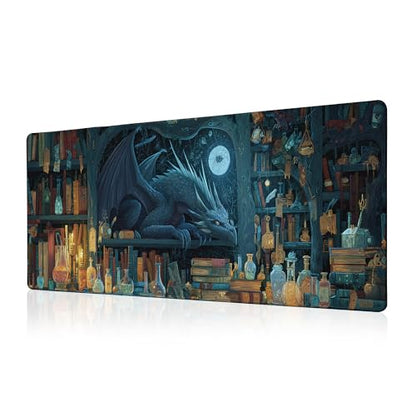 Black Mouse Pad Abstract Mysterious Library Mouse Pad 31.5x11.8 Inch Aesthetic Bookshelf Non-Slip Rubber Base Large Mousepad Stitched Edges Keyboard Mouse Mat Desk Pad for Office and Home - color: Fantasy Bookshelf