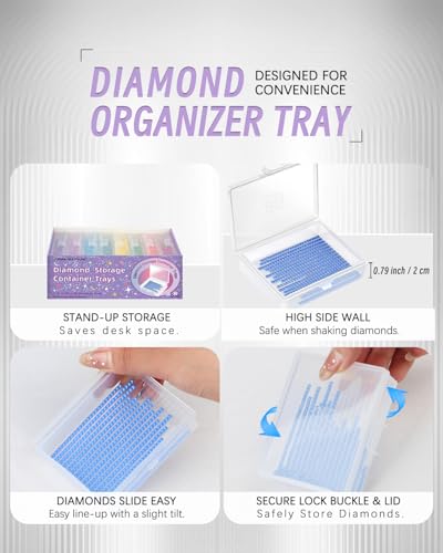 forever young 8pcs Diamond Painting Storage Containers Trays, Diamond Painting Accessories Diamond Painting Trays with Lids, 2-in-1 Diamond Art Storage, Bead Storage & Line-Up, Purple Box - size: 8pcs Refill set