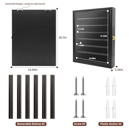 Challenge Coin Display Case, 7 Rows Lockable Military Coin Display Cabinet with UV Acrylic Door, Removable Shelves & Felt Background, Large Shadow Box - size: XL-7 Rows