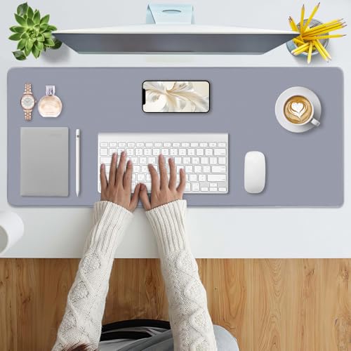 Bloss Desk Mat, Non-Slip Desk Pad Mat Protector, Large Desk Mat for Keyboard and Mouse, Gray Desk Mousepad with Stitched Edges, Keyboard Pad for Gamer, Office(31.5×11.8 Inches) - color: Gray, size: 31.5 in x 11.8 in x 0.12 in