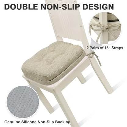 Shinnwa Dining Chair Cushions Set of 2, Dual-Layer Memory Foam Kitchen Chair Cushions, Patented Design Seat Pads with Ties, 16.5 x 16.5 x 3.5in, 2 Pack, Beige - color: Beige, size: 2 Count (Pack of 1)