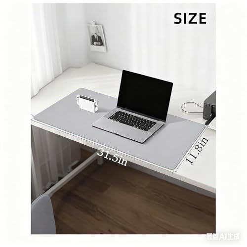 Non-Slip Leather Desk Mat, 31.5" x 11.8" Waterproof Laptop Computer Desk Keyboard Pad, Large Mouse Pad for Office,Work, Home, Decor (Light Grey) - color: Light Grey