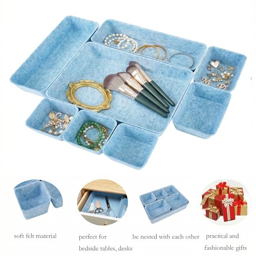 Desk Drawer Organizer Bins, 8pcs Felt Shallow Bathroom Storage Trays, Office Accessories & Workspace Organizers Jewelry & Makeup Boxes Containers(Blue) - color: Blue