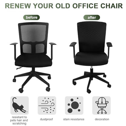 Tallew 4 Pcs Office Chair Covers Set Computer Universal Protective Stretchable Chair Seat Covers Desk Armrest Slipcovers Pads Office Cushion Backrest for Rotating(Quilted Black) - color: Quilted Black