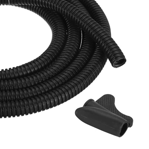 MECCANIXITY 3/8 Inch 20ft Split Wire Loom Tubing, Flexible Cord Protectors with Installation Tool Cable Management Sleeve Conduits Cover for Office Home Electrical Automotive Wires, Black - color: Black, size: 3/8 Inch 20ft
