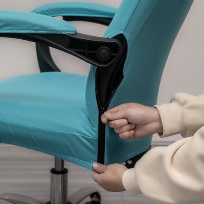 Melaluxe Office Chair Cover with Arm Covers - Universal Stretch Desk Chair Cover, Computer Chair Slipcovers (Size: L) - Azure - color: Azure, size: Large with Arm Cover