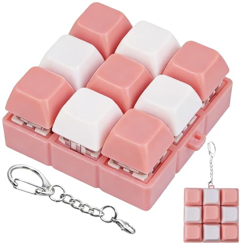 Keyboard Fidget Toy, Keyboard Keychain Fidget Toys, 9-in-1 Clicker Fidget Toy, Stress Relief Desk Decompression Button, Anxiety Relief Valentine's Day Gifts (2 Color-Pink White) - color: 2 Color-pink White