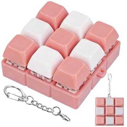 Keyboard Fidget Toy, Keyboard Keychain Fidget Toys, 9-in-1 Clicker Fidget Toy, Stress Relief Desk Decompression Button, Anxiety Relief Valentine's Day Gifts (2 Color-Pink White) - color: 2 Color-pink White