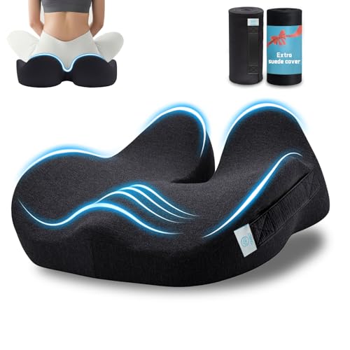 Seat Cushion,Ergonomic Chair Cushions for Sit Bone Tailbone Pain Relief,Sciatica & Back Support,Memory Foam Butt Pillow for Office,Car,Home,Gaming,Wheelchair - color: Black