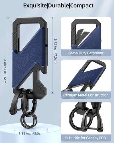 Keychain, Works with Apple Find My, Heavy Duty Keychain Bottle Opener, Carabiner Car Key Chains for Men & Women, Car Key Fob Holder, Anti-Lost Keys Tracker, Smart Keys Finder, Rechargeable, Navy Blue - color: Blue