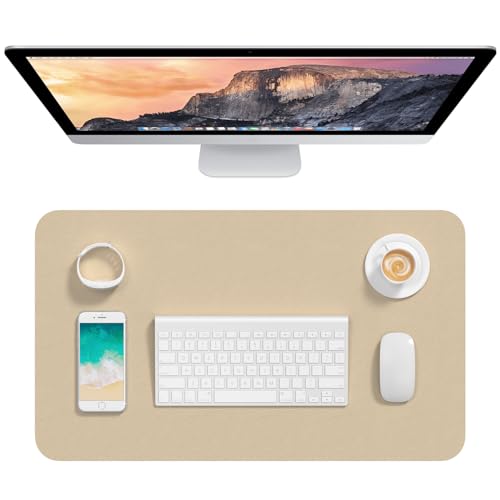Hsurbtra Desk Pad, 23.6" x 13.8" PU Leather Desk Mat, M Extended Mouse Pad, Waterproof Desktop Blotter Protector, Non-Slip Ultra Thin Small Laptop Keyboard Writing Mat for Office Home, Beige - color: Beige, size: 23.6" x 13.8"