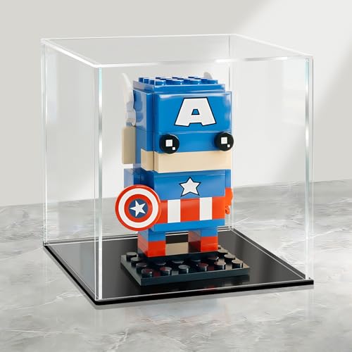 LANSCOERY Acrylic Display Case, 3 x 3 x 3 in Clear Display Box with 2mm Panels, Black Base, LED String Light Accessory for Mini Figures and Small Collectibles - color: Black, size: 3x3x3inch; 8x8x8cm