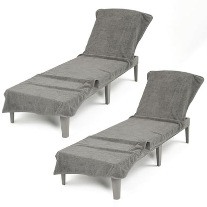 American Soft Linen 2 PACKED Chaise Lounge Covers with Pocket, 86"x32" Oversized Beach Pool Lounge Chair Towels (Gray Chair Towel, 2 PIECE) - color: Gray Chair Towel, size: 2 PIECE