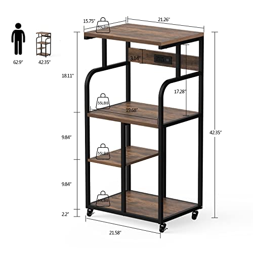 VEDECASA Large Printer Stand Cart with Charging Station USB Port 21.2"x15.7"x42.3" Rolling Tall 3-Tier Printer Stand with Adjustable Shelf Storage Home Office - color: Brown