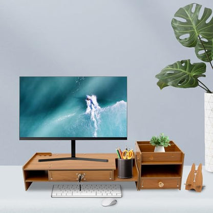 Computer Monitor Stand, Computer Rack with Drawers, Two top Platforms Desk Organizer Monitor Stand with Extra Large Storage Desktop Computer Stand for PC, Laptop, Printer, Screen, TV (04) - size: 04