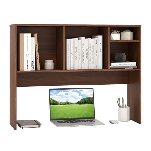Giantex Desktop Bookshelf, Countertop Storage Hutch with 4 Shelves for Computer Desk, Dressing Tabletop Display Rack, Multipurpose Desk Hutch Storage Organizer for Home Office Dorm (Walnut) - color: Walnut, size: 4 Shelves (28.5"H)