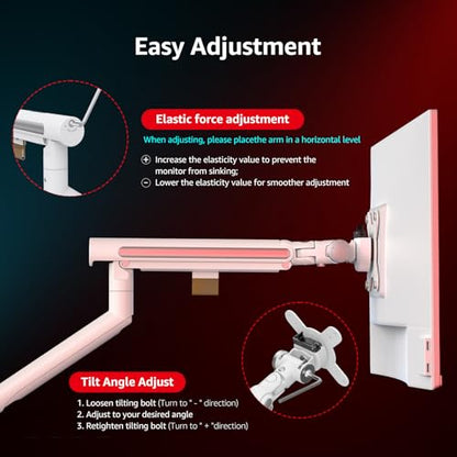 Monitor Arm Stand, 24 to 43 Inch Single Monitor Mount, C Clamp Only, Mechanical Spring Desk Mount, Holds 6.6-26.4 lbs, Fit 75x75/100x100 VESA,(White) - color: white