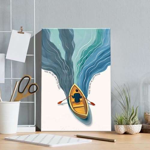 Rowboat Canvas Wall Art Mental Health Quote Posters Daily Affirmation Positive Print Painting, Uplifting Motivational Quotes Poster Inspirational Wall Decor Picture 12x16in Wood frame - color: Rowboat Wrapped Canvas, size: 12"L x 16"W