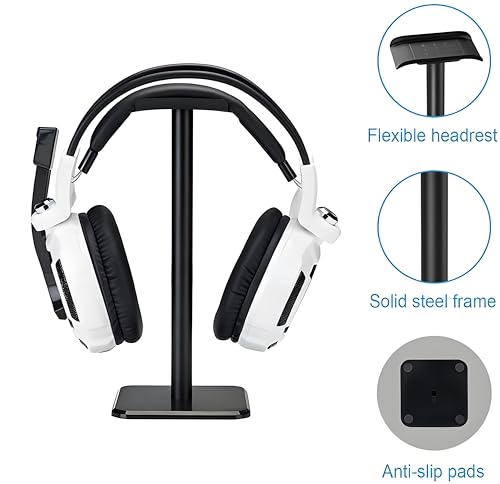 Headphone Stand, Universal Aluminum Metal Holder for AirPods Max, HyperX Cloud II, Xbox One, Turtle Beach, Sennheiser, Sony, Bose, Beats PC Gaming Headset Display & Bluetooth Headphones (Black) - color: Black