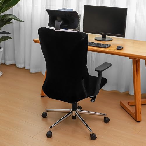 Ergonomic Office Chair Covers Set with Headrest Cover Velvet Stretch Black Cover for Office Chairs with Headrest Washable - color: Velvet-black, size: Chair and Headrest Covers