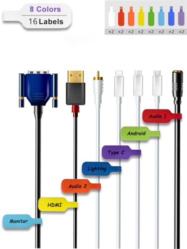 16 Pack Cable Labels, Medium,Rectangular Wire Labels with Reusable Hook, Multi-Color Write On Cord Tags for Wire Management and Identification (1.78 x 0.79 inch) - size: 16 PCS: Rectangular